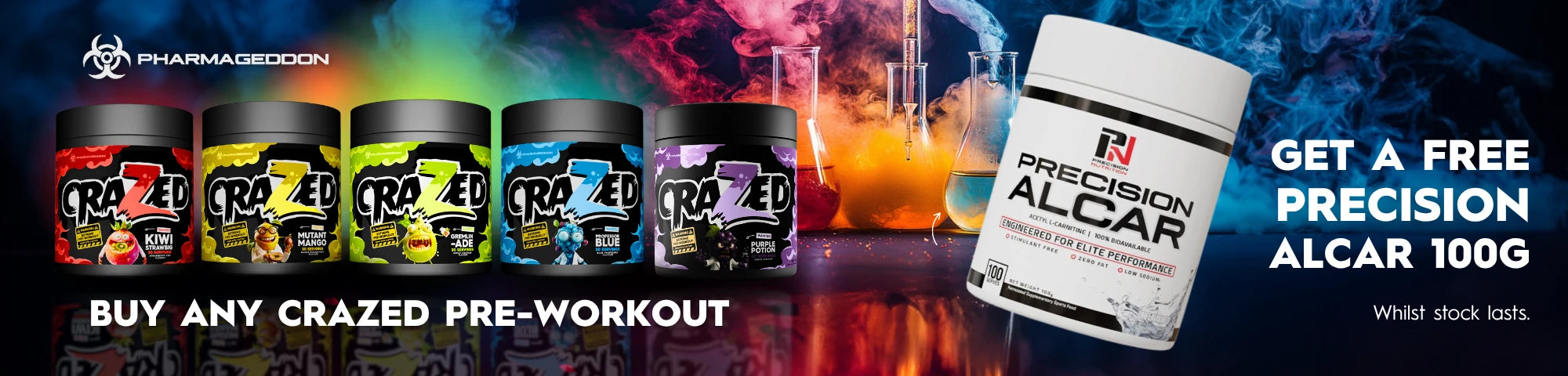 Precision Nutrition buy Crazed Pre Workout get free Alcar sale banner