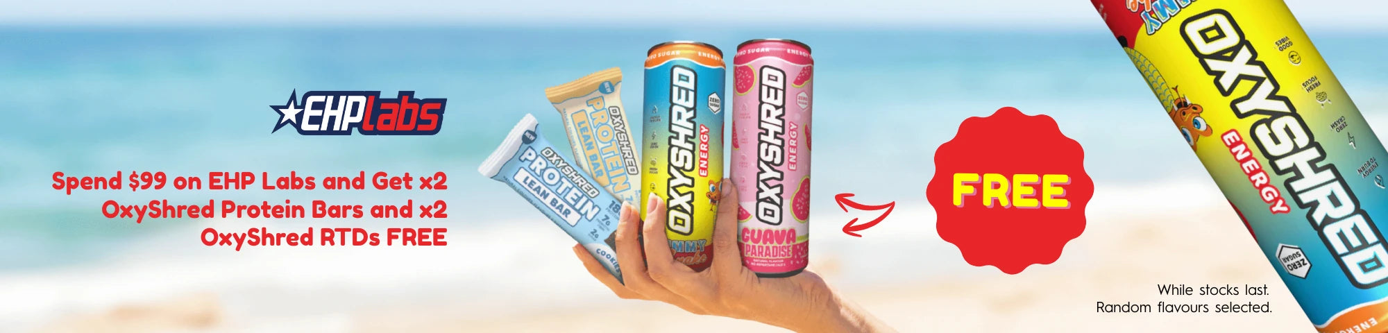 Buy and EHP Labs protein and get 2 free Oxyshred Lean Protein Bars and 2 free Oxyshred cans