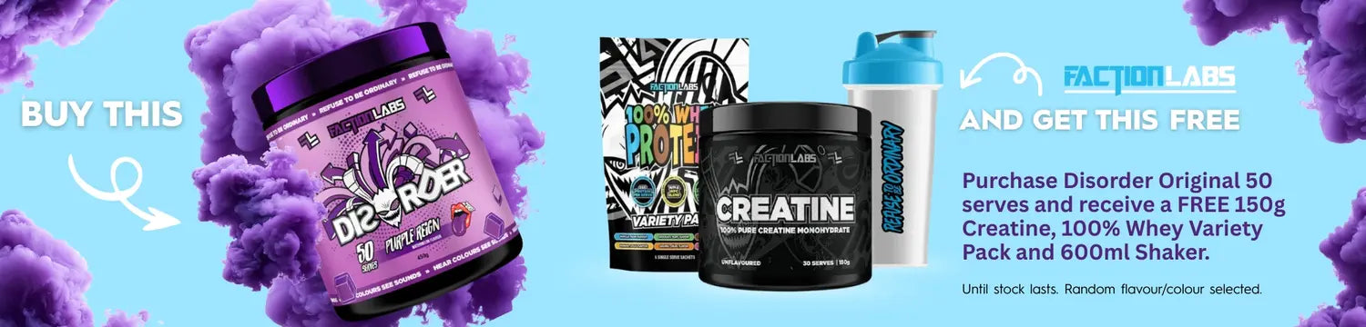 Faction Labs free creatine, whey and shaker special offer