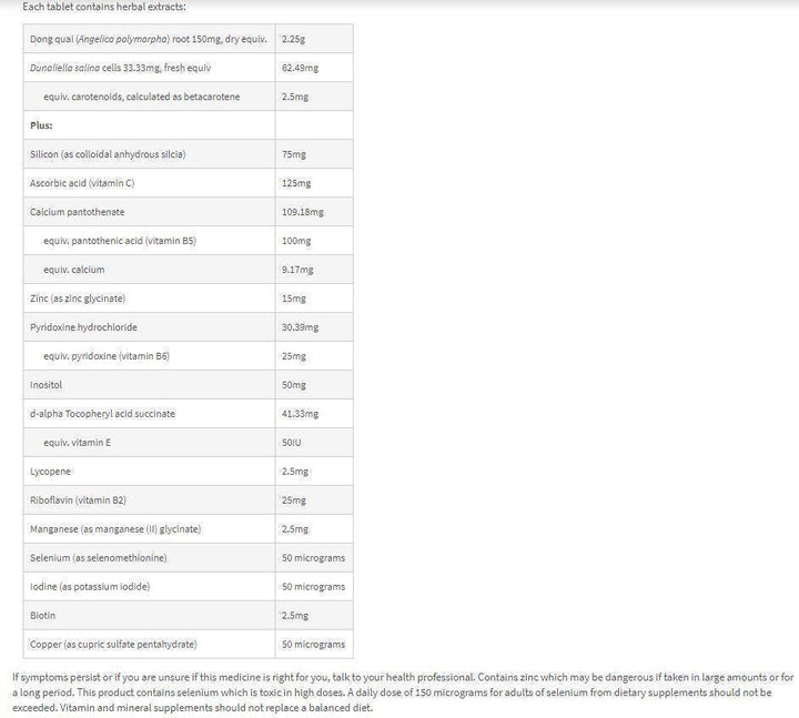 Nutritional information panel