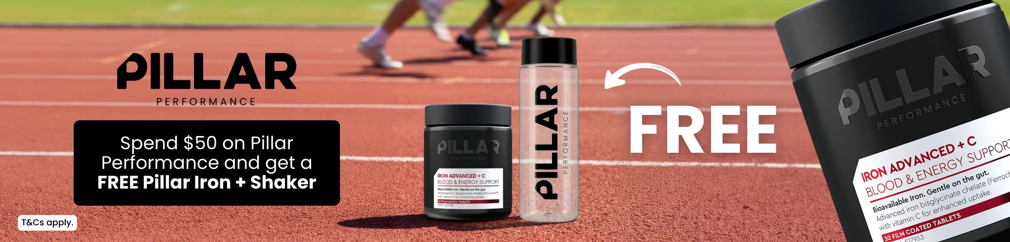 Spend $50 on Pillar Performance and get a free Pillar Iron and a shaker
