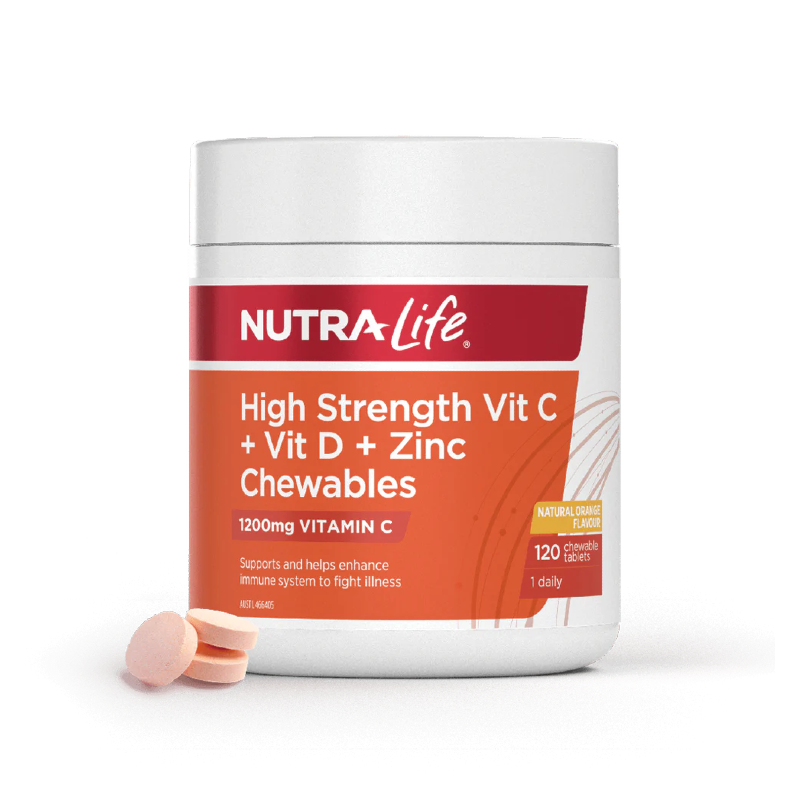 High Strength Vit C + Vit D + Zinc Chewables by Nutra-Life,