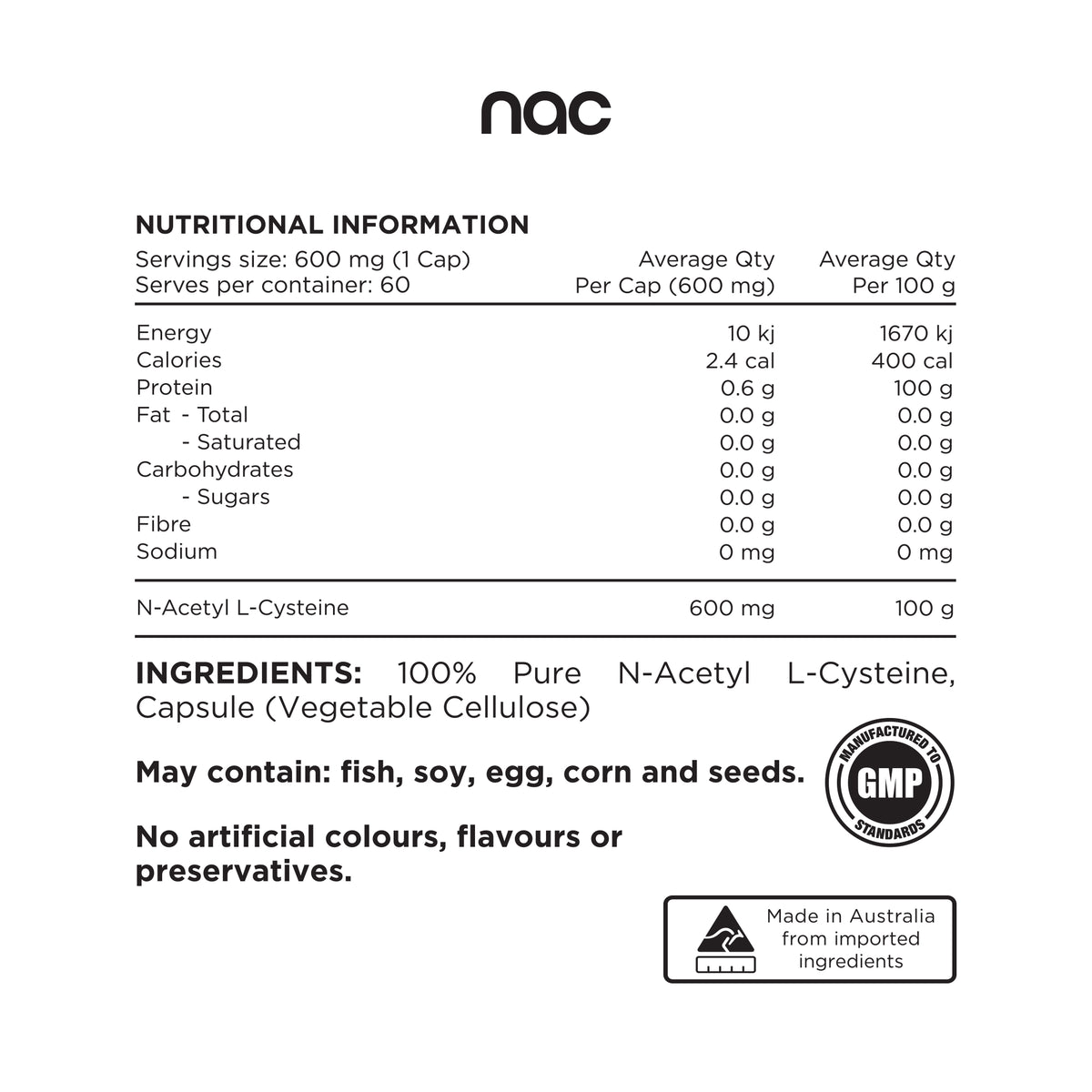 NAC Capsules by Switch Nutrition
