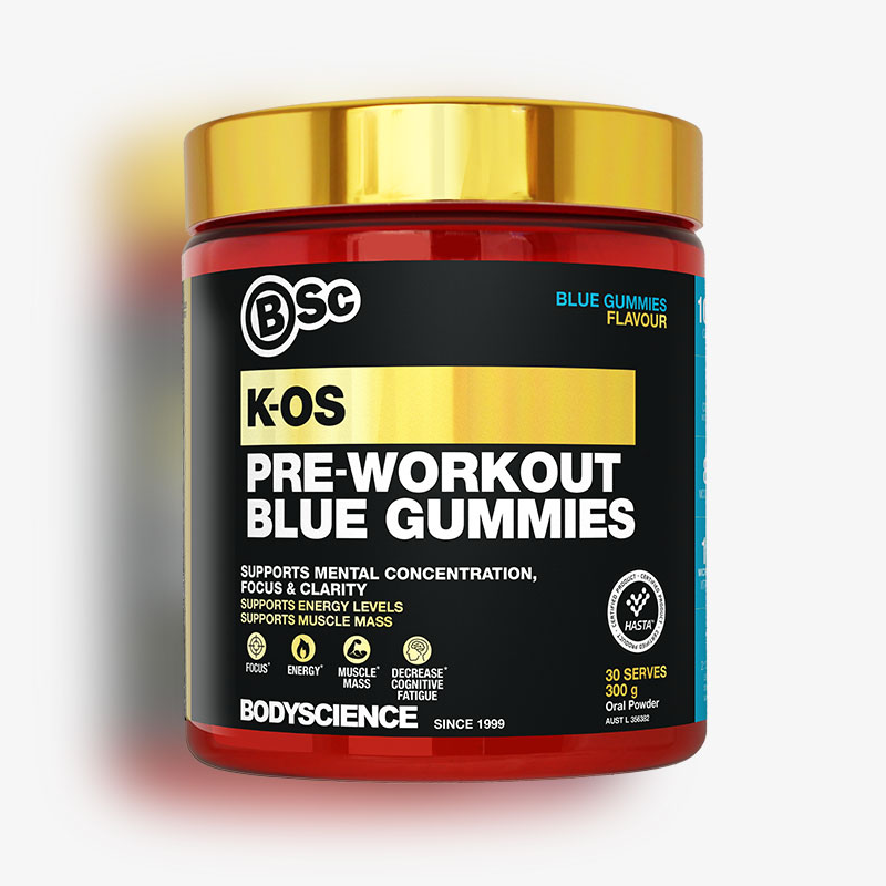 K-Os Pre-Workout (V2) By Bsc (Body Science) 30 Serves / Blue Gummies Sn/pre Workout