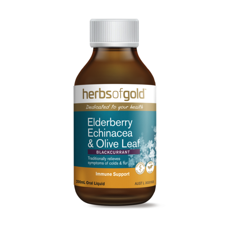 Elderberry Echinacea & Olive Leaf By Herbs Of Gold 200Ml / Blackcurrant Hv/vitamins