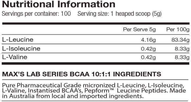 Bcaa 10:1:1 Powder By Maxs (Lab Series) Sn/amino Acids Eaa