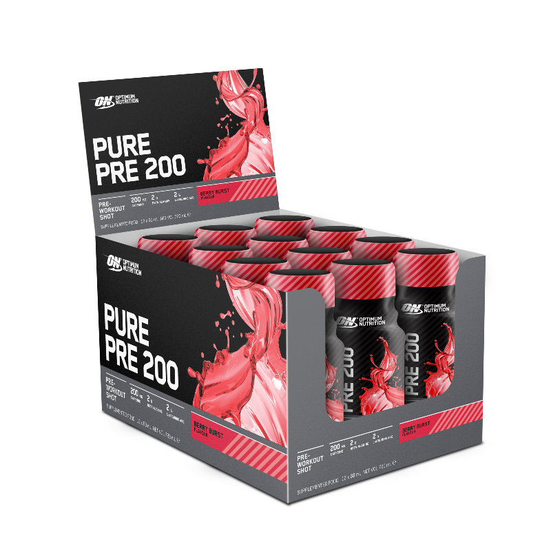 Pure Pre 200 Shot Rtd By Optimum Nutrition Box Of 12 / Berry Burst Sn/ready To Drink