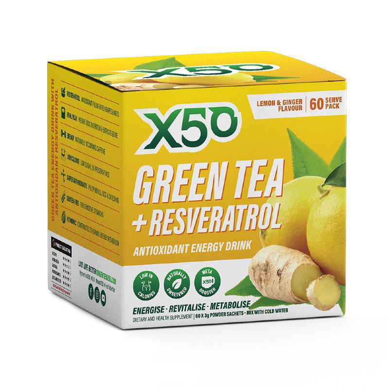 Green Tea + Resveratrol By X50 60 Serves / Lemon Ginger Sn/tea & Coffee