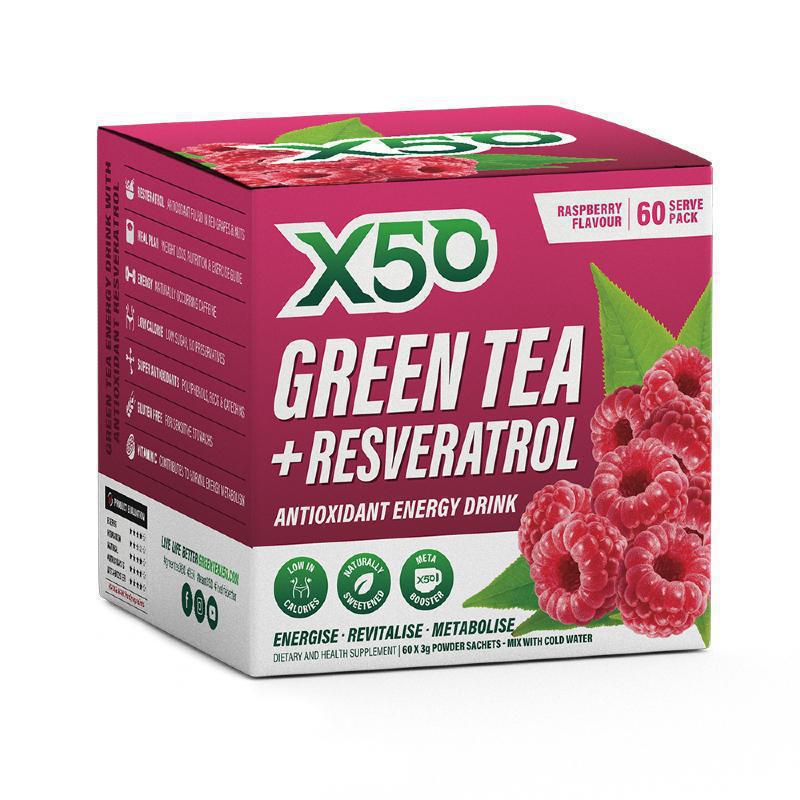 Green Tea + Resveratrol By X50 60 Serves / Raspberry Sn/tea & Coffee